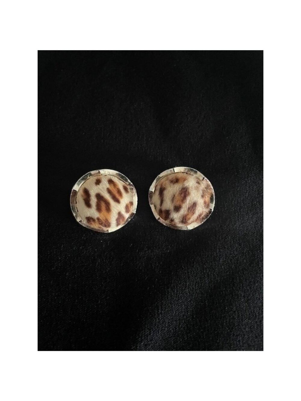 Leopard Print Clip-On Earrings Gold Tone Round Vintage Statement Retro Glam